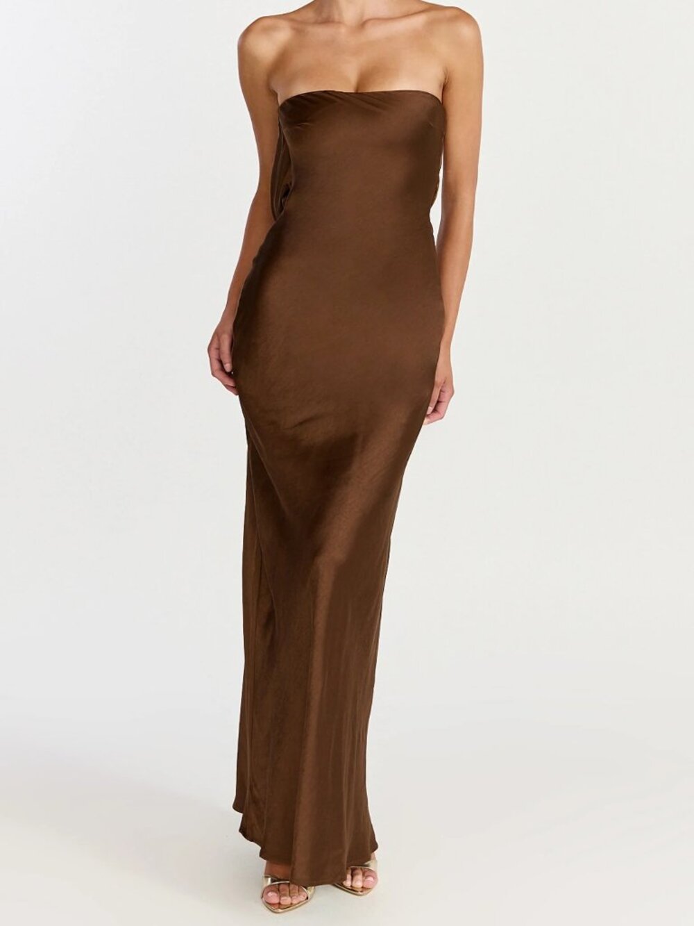Showpo. Charlita Satin Maxi Dress in Chocolate - Size 2 NWT
